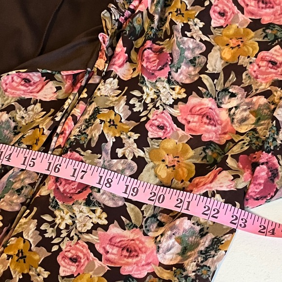 Entro Floral Print Chiffon Blouse Ruffle Neck Boho Romantic Short Sleeve Top  M‎ - Picture 9 of 12